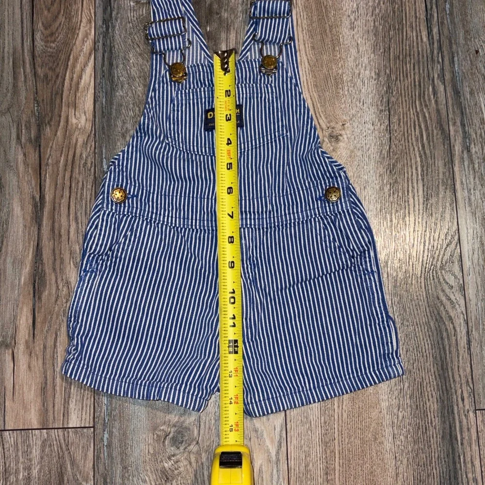 Vtg OshKosh Bgosh Kids 4T Hickory Stripe Denim Shortalls Made in USA Blue White